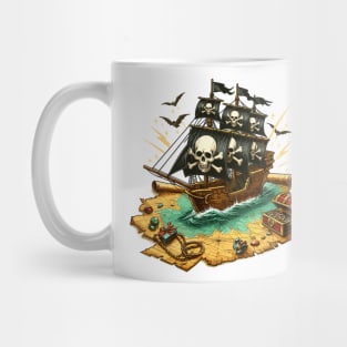 Pirate Ship, Sailing On A Treasure Map Mug